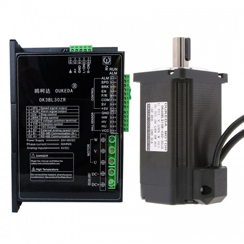 300W 24V/48V Bürstenlose DC Motor & BLDC Motorsteuerung Kit OK60BLS108-430-30J5+OK3BL30ZR 95,55Ncm 3000U/min 3 Phasen