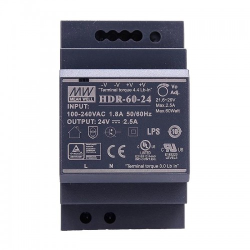 MeanWell HDR-60-24 60W Ultraschlanke Stufenform Hutschienen Netzteil 24V 2,5A
