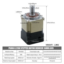 PGH60 Serie Schrägverzahntes Planetengetriebe PGH60-L2SW-SERVO, Max.Verhältnis 100:1, Verdrehspiel 8' für Nema 23,24 Servomotor