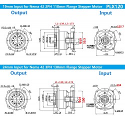PLX120 Serie Schrägverzahntes Planetengetriebe, Flanschplattenausgabe für Nema 42 Schrittmotor und 110 mm/130 mm Servomotor