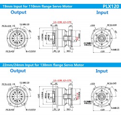 PLX120 Serie Schrägverzahntes Planetengetriebe, Flanschplattenausgabe für Nema 42 Schrittmotor und 110 mm/130 mm Servomotor