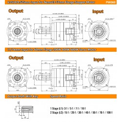 PW060 Serie Schrägverzahntes Planetengetriebe, Eingangswelle 6,35/8/9,525/11/14 mm für Nema23 Schrittmotor/Nema 24 Schrittmotor