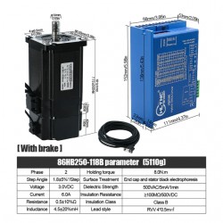 Nema34 Closed Loop Schrittmotor Kit 86HB250-118B-HBS86 Brake 1,8 Grad 8N.m mit HBS86 Treiber + Bremse