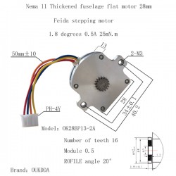 Nema 11 Flacher Flacher Schrittmotor OK28BP13-2A mit 2 Phasen 1,8° 2,5Ncm 4 Drähte