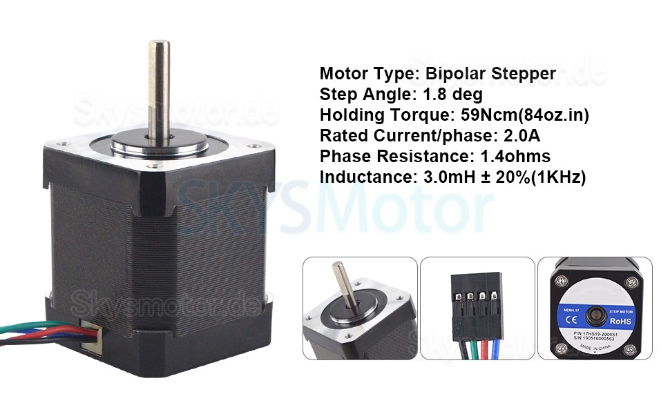 Nema 17 Hohem Drehmoment Schrittmotor 17HS19-2004S1 59Ncm 4 Drähte mit 1m Kabel und Stecker