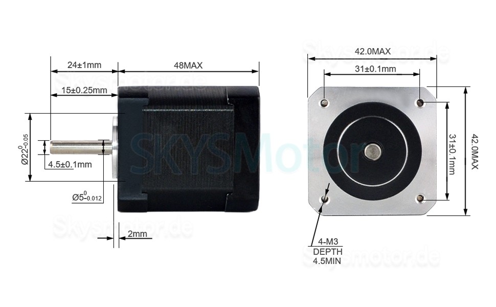 Nema 17 Hohem Drehmoment Schrittmotor 17HS19-2004S1 59Ncm 4 Drähte mit 1m Kabel und Stecker