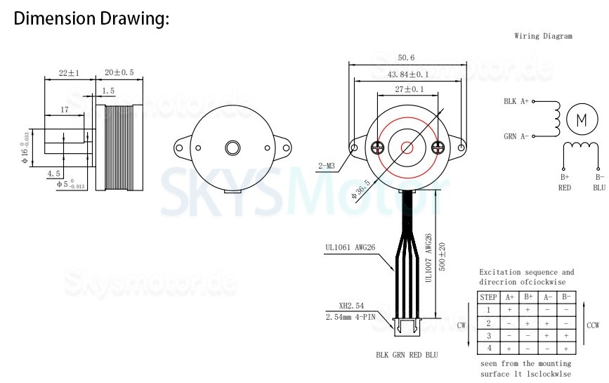 Oukeda Nema 14 Schrittmotor 36BYGH Bipolar 1,8 Grad 12Ncm 1A 10V 36x36x20mm 4 Drähte