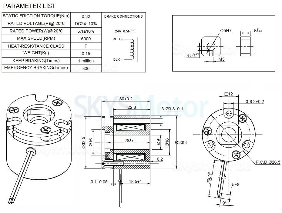 Non-excited DC Elektromagnetische Bremse 24VDC 0,32 Nm für Nema 14 Schrittmotor