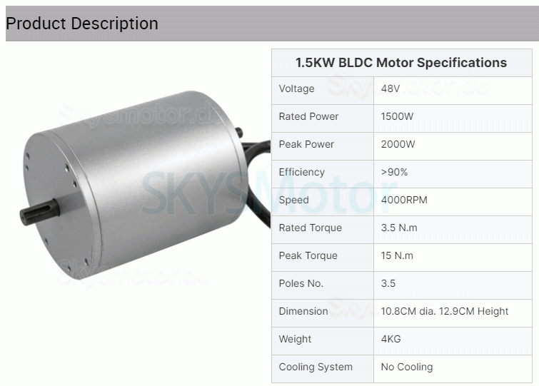 48V 1,5kW Bürstenloser Radnabenmotor (BLDC-Motor) BLDC-108 für Elektrofahrrad, Mountainbike, Motorrad