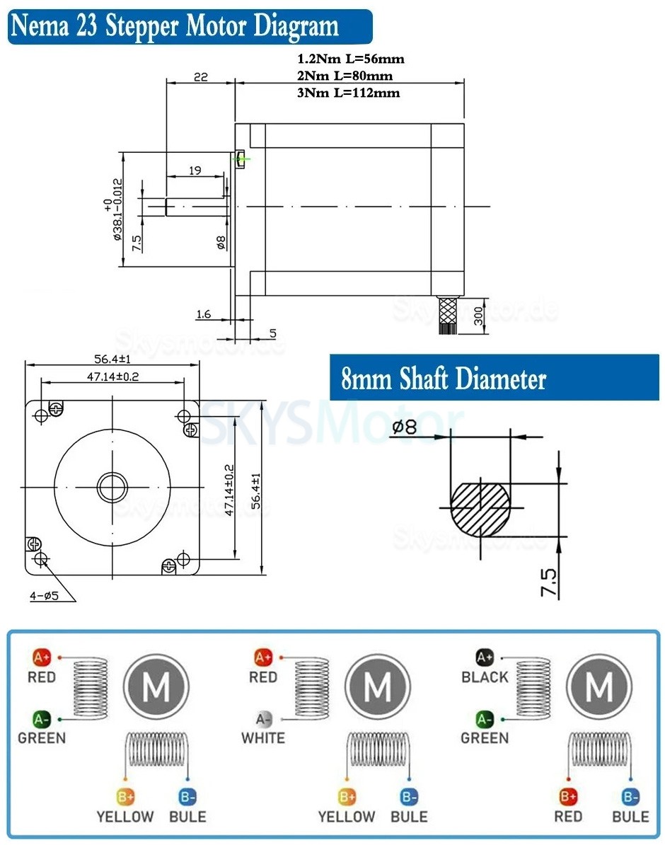 Nema 23 Schrittmotor 57HS56/80/11230A4 1,8&deg; 4-adrig 1,2 Nm/2 Nm/3 Nm f&uuml;r 3D-Druck/CNC-Fr&auml;sen