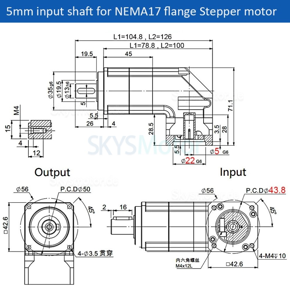 PLMG042 Serie NEMA 17 Winkelplanetengetriebe, &Uuml;bersetzung 3:1 - 100:1 f&uuml;r Nema 17 Schrittmotor / 40-mm-Servomotor