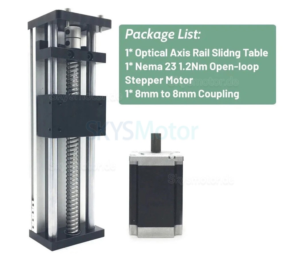 Kugelgewindetrieb Motorisierter Lineartisch Bausatz 1,2Nm/2Nm/3Nm Hub 100 mm &ndash; 300 mm mit Nema-23-Motor, Treiber und Netzteil