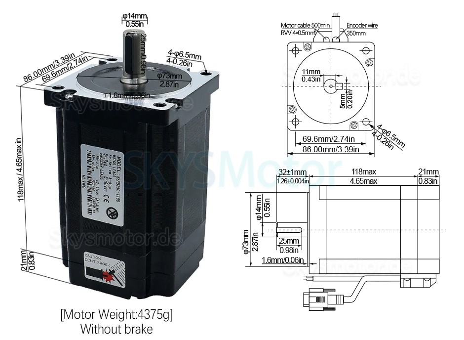 Nema34 Closed Loop Schrittmotor Kit 86HB250-118B-HBS86 (No Brake) 1,8 Grad 8N.m mit HBS86 Treiber