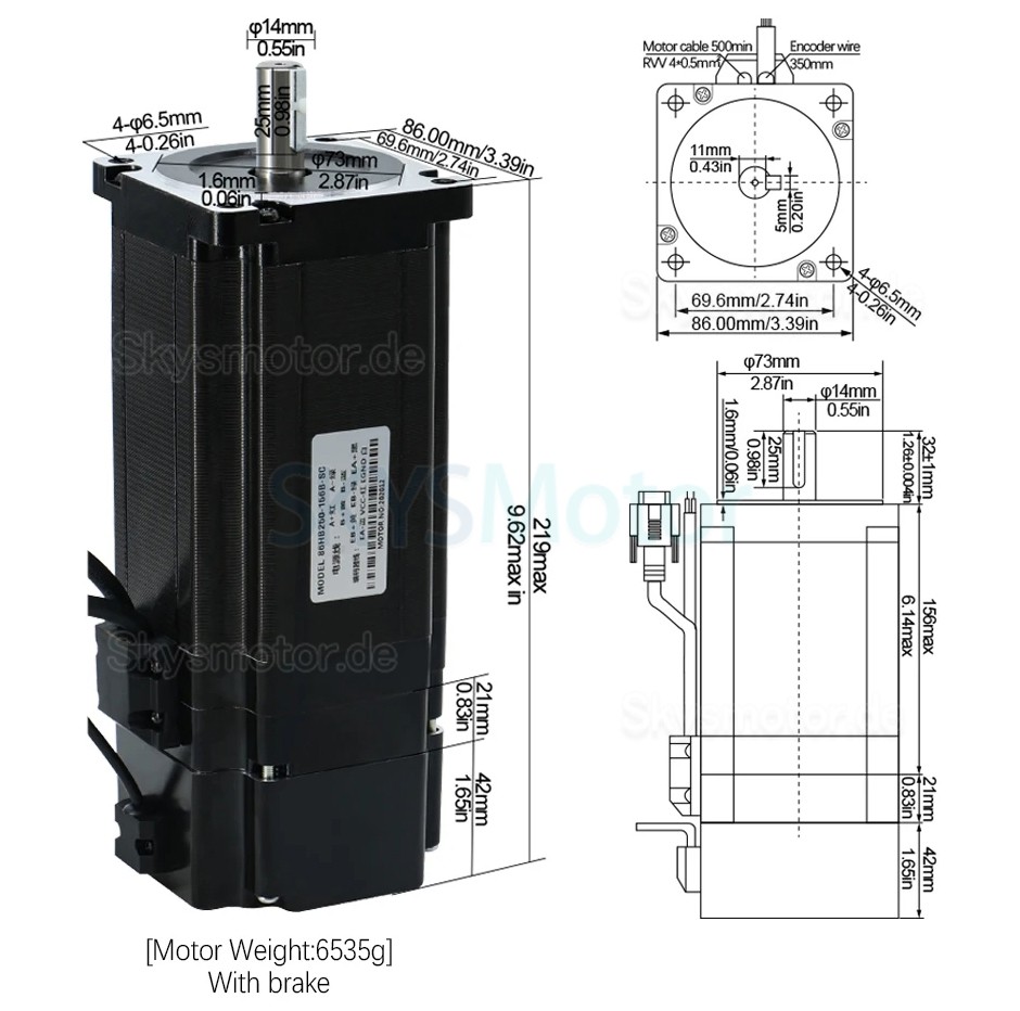 Nema34 Closed Loop Schrittmotor Kit 86HB250-156B-HBS86 1,8 Grad 12N,m mit HBS86 Treiber + Bremse