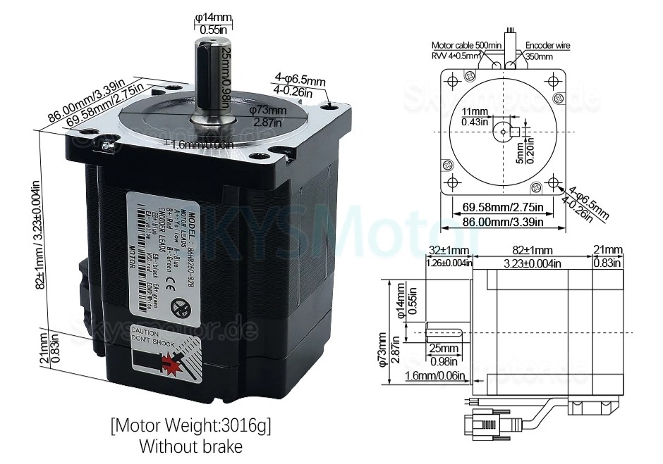 Nema34 Closed Loop Schrittmotor Kit 86HB250-82B-HBS86 (No Brake) 1,8 Grad 4,5N.m mit HBS86 Treiber