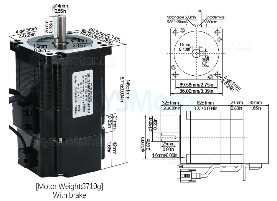 Nema34 Closed Loop Schrittmotor Kit 86HB250-82B-HBS86 Brake 4,5N.m 1,8 Grad mit HBS86 Treiber + Kabel + Bremse