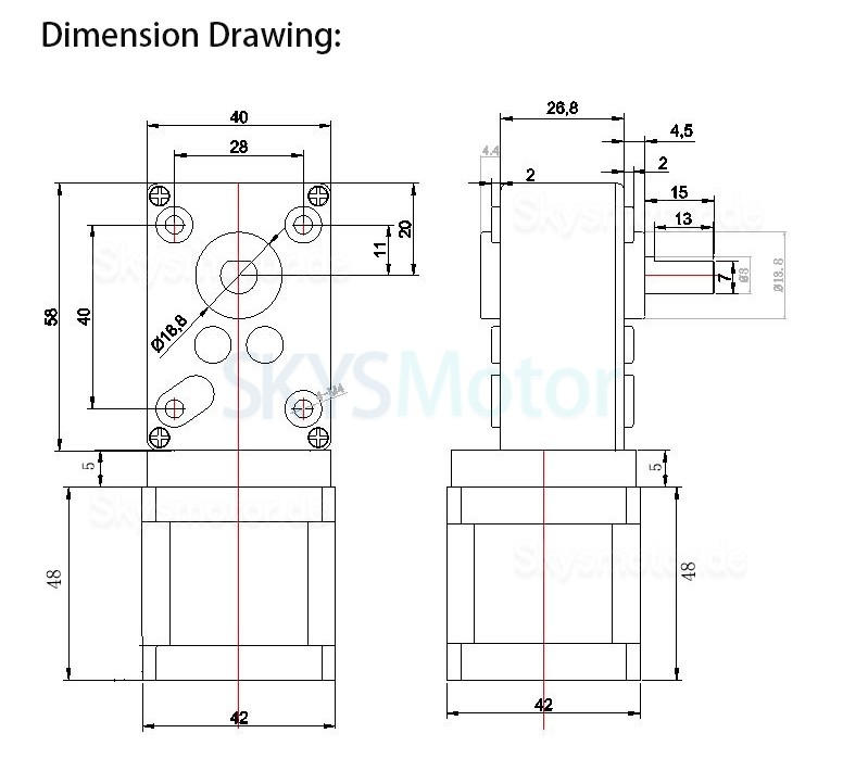 Oukeda Nema 17 Schneckengetriebe Schrittmotor mit 17:1/30:1/50:1/75:1/100:1/290:1/500:1 Schneckengetriebebox