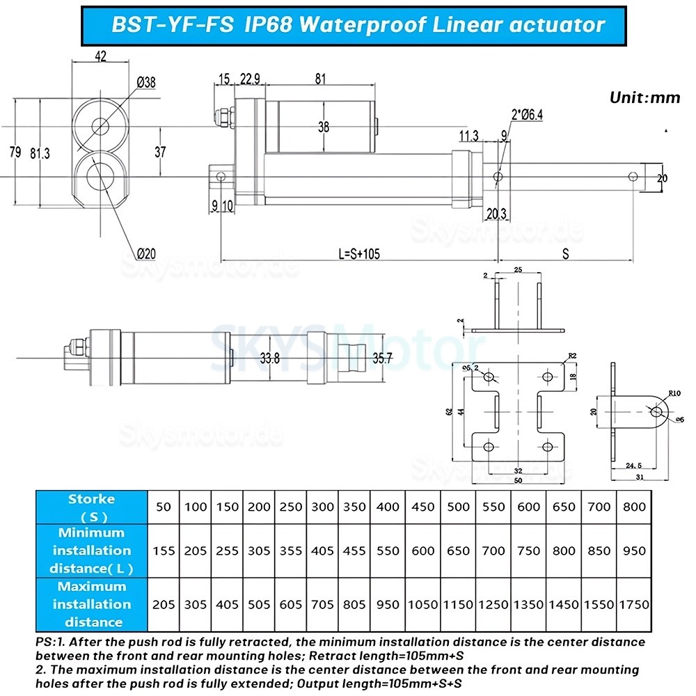IP68-tauglicher Elektrischer Linearantrieb BST-YF-FS 12V, Motorisierter Linearantrieb für die industrielle Automatisierung IP68-tauglicher Elektrischer Linearantrieb BST-YF-FS 12V, Motorisierter Linearantrieb für die industrielle Automatisierung