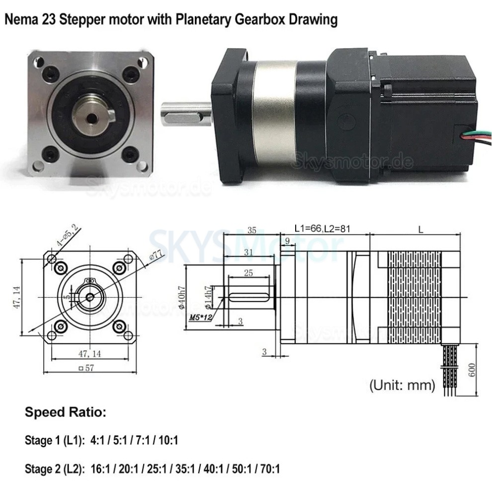 Nema 23 Planetengetriebe Schrittmotor DLF+57HS5630A4D mit 4:1/5:1/10:1/20:1/25:1/40:1/50:1/100:1 Planetengetriebe Nema 23 Planetengetriebe Schrittmotor DLF+57HS5630A4D mit 4:1/5:1/10:1/20:1/25:1/40:1/50:1/100:1 Planetengetriebe