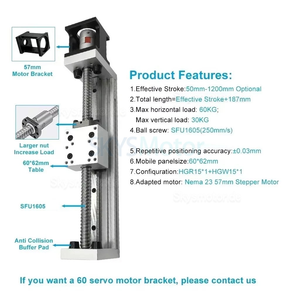 Linearf&uuml;hrung schiene DXG-YR60-2, Kugelgewindetrieb Linearmodul, CNC-Schlitten, Hub 100mm&ndash;300mm