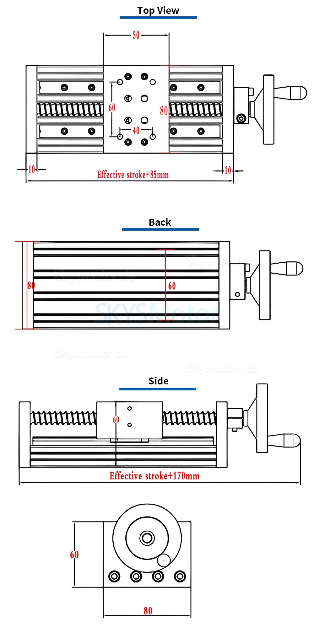 Manueller Lineartisch SXG5080 Manueller Kugelgewindetrieb mit Doppelführung und Handrad Manueller Lineartisch SXG5080 Manueller Kugelgewindetrieb mit Doppelführung und Handrad