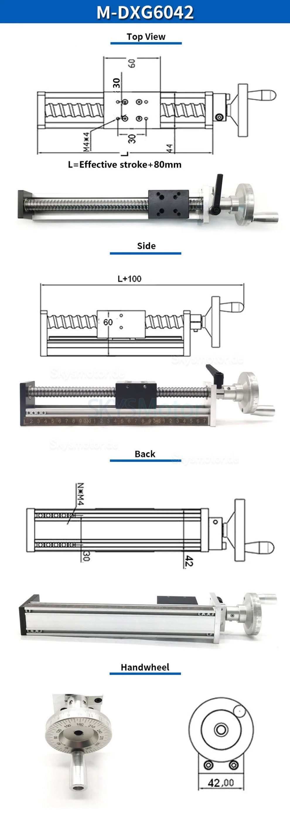 Mini Manuelle Linearf&uuml;hrung DXG6042 CNC Linearmodul mit Handrad