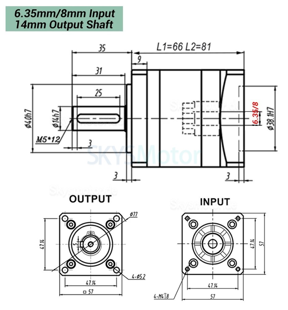 DLF-Serie Nema 23 Planetengetriebe, &Uuml;bersetzung 4:1 - 100:1, 1/4