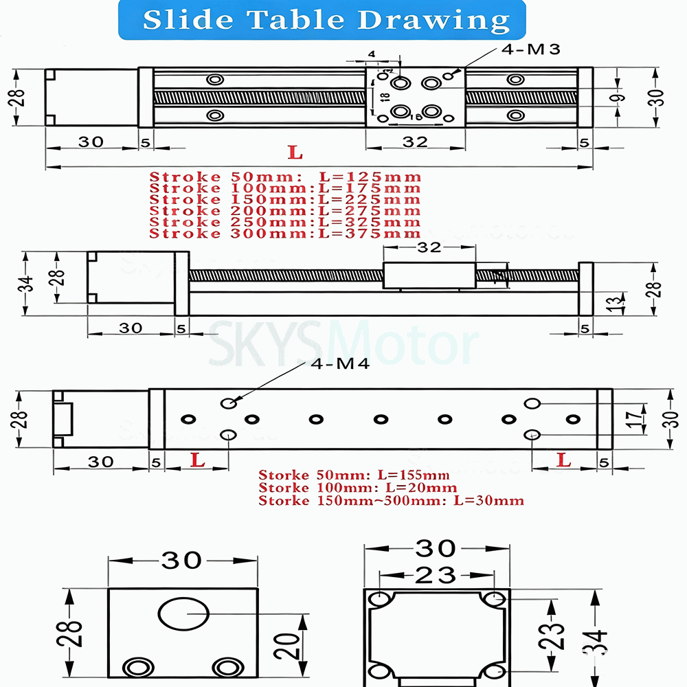 Mini Lineartisch Motorisiert OSP001601, 1 mm Teilung, 0,07 Nm Hub, 75 mm, mit Nema-11-Schrittmotor