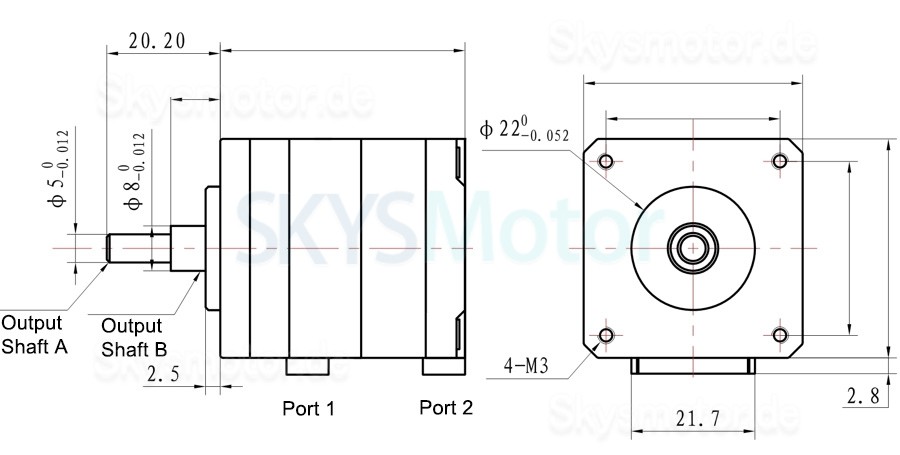 Nema 16 Doppelachsen Mehrschicht Schrittmotor TQE39C-05 1,8 Grad 0,4 A 10,4 V 200 mN.m 2 Phasen
