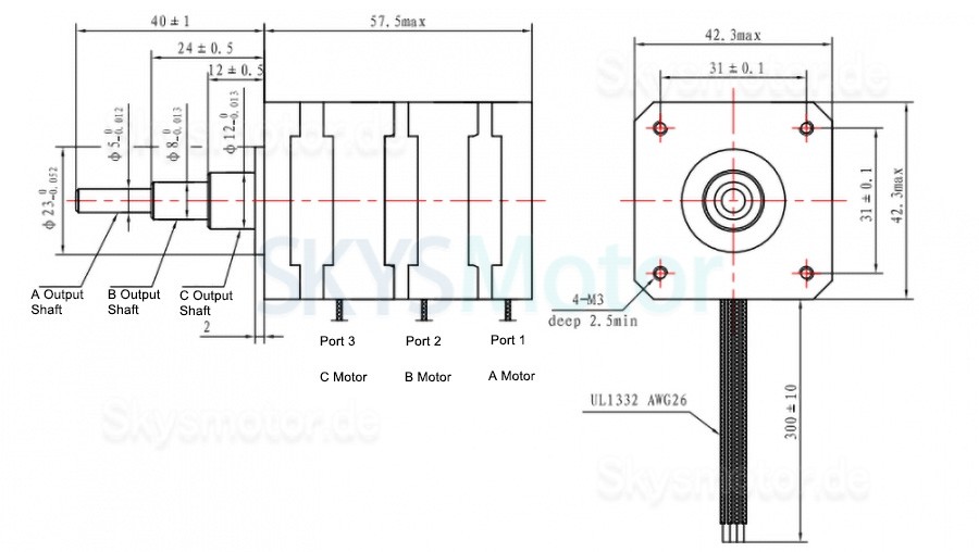 Nema 17 3 Achsen Schrittmotor 1,8 Grad 0,4 A TQE42S-0 12 VDC 200 mN.m 4 Drähte