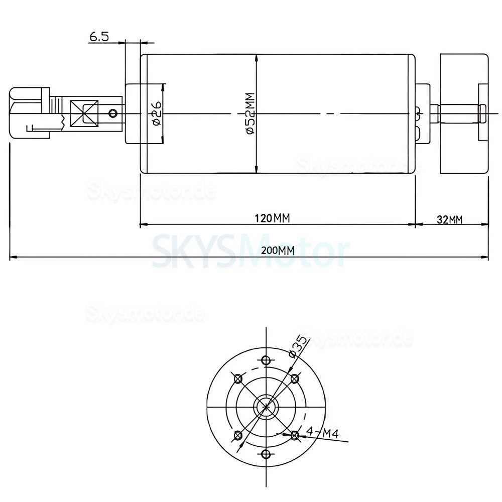 CNC Spindel 500W – Luftgekühlt, 52mm Klemmung, ER11 Spannzange, 12.000 U/min, Inkl. Netzteil