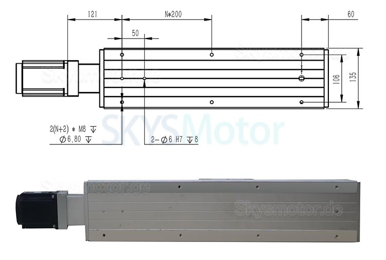 Doppelschienen-Linearmodul, Linearführungsantrieb FCH140 50–1250 mm mit 1000-W-Servomotor