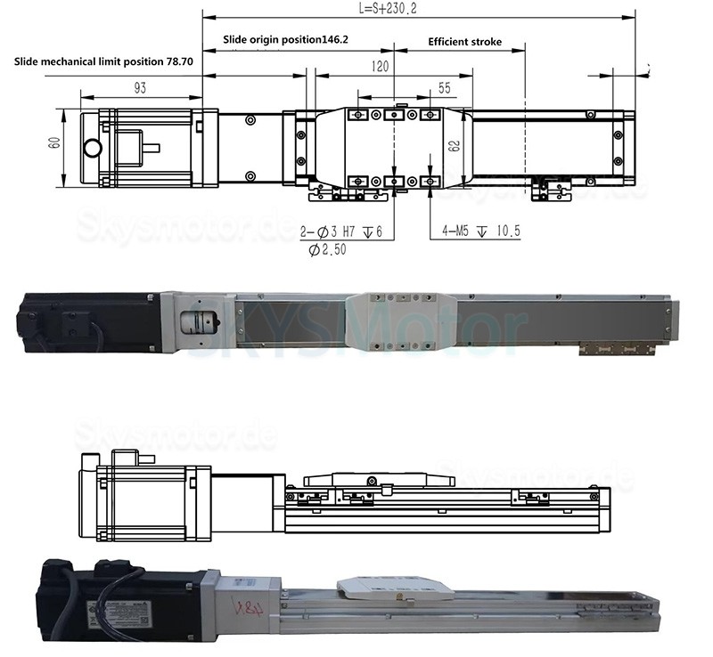 Doppelschienen-Linearmodul, Linearführungsantrieb FCH60 50–1000 mm mit 400 W Servomotor