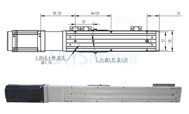 Doppelschienen-Linearmodul, Linearführungsantrieb FCH60 50–1000 mm mit 400 W Servomotor