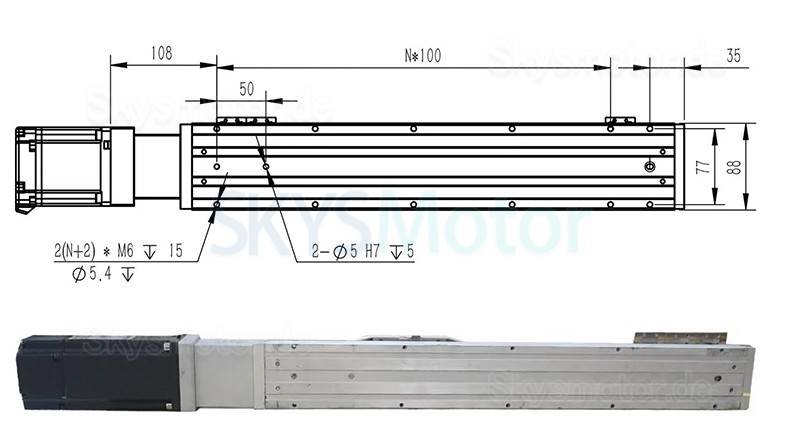 Doppelschienen-Linearmodul, Linearführungsantrieb FCH90 50–1100 mm mit 750 W Servomotor
