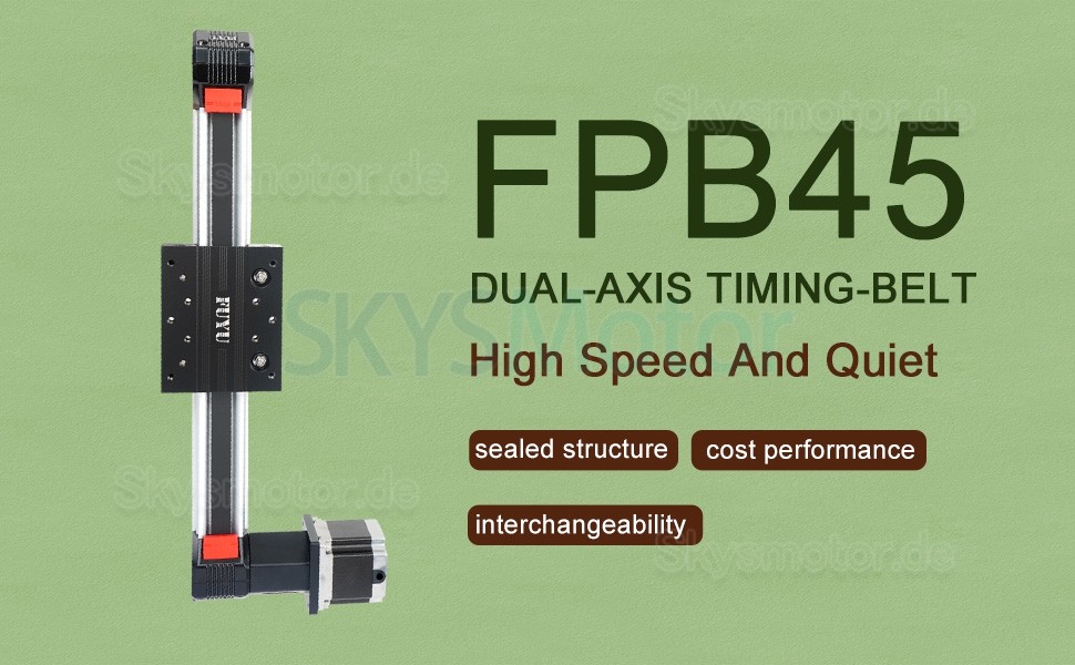 Linearführung, Linearschiene FPB45 mit Riemenantrieb, Schlitten und Nema 23 Schrittmotor