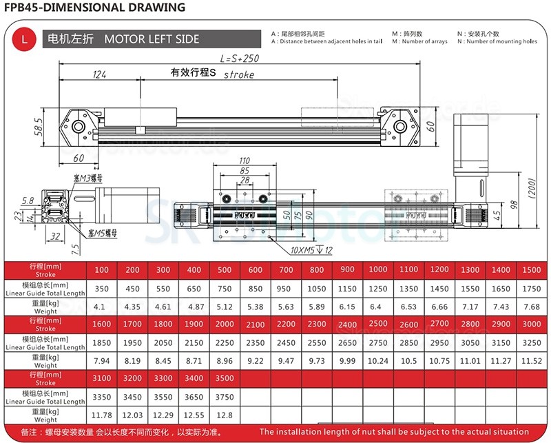 Linearführung, Linearschiene FPB45 mit Riemenantrieb, Schlitten und Nema 23 Schrittmotor
