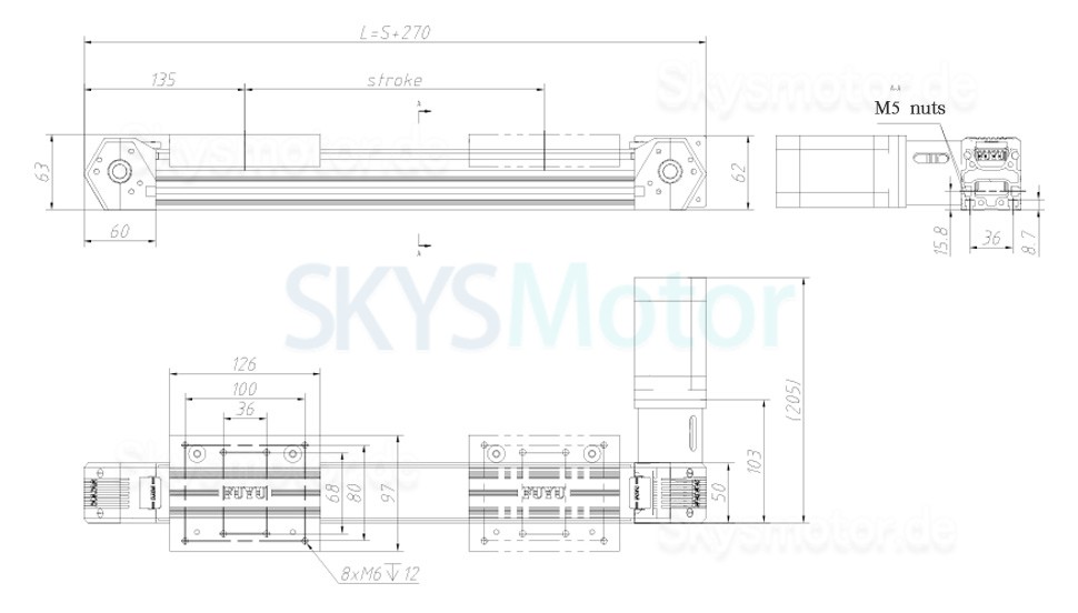 Linearantrieb mit Kugelumlaufspindel, CNC Linearführung FPB50 95 mm mit Nema 23 Schrittmotor