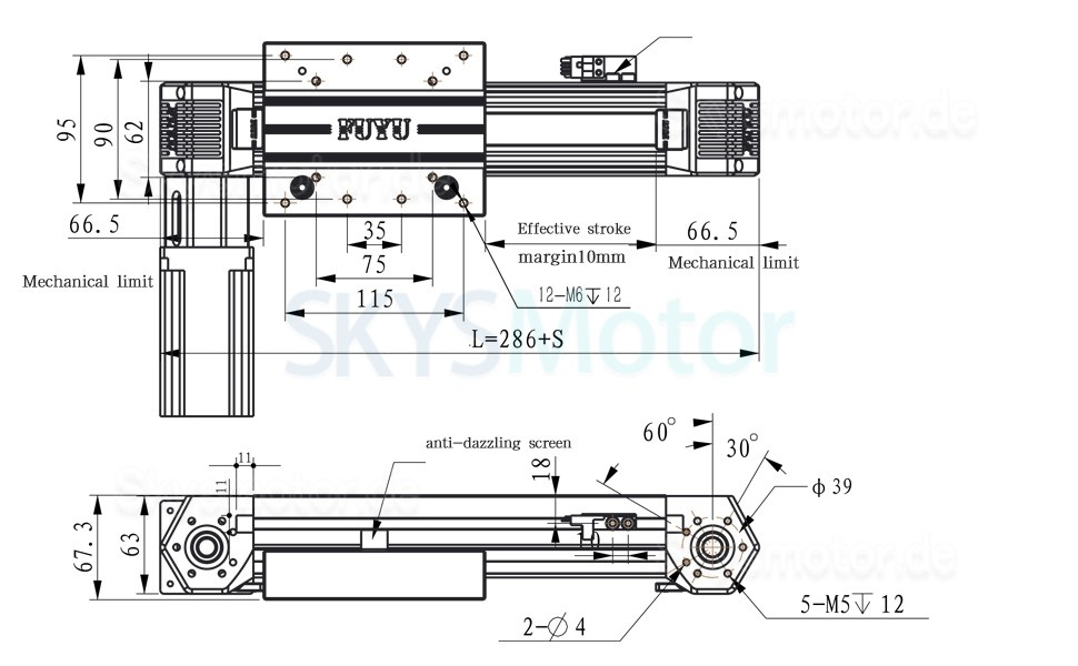 Linearführung schiene, Linearführungsschiene FPB60 mit Riemenantrieb, Schlitten und Nema 24 Schrittmotor für CNC