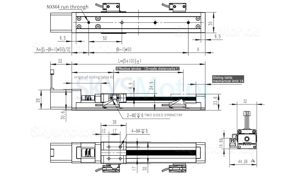 Linearführungsschiene, Kugelgewindespindel Aktuator FSK30J 50–500 mm mit Nema 14 Schrittmotor Linearführungsschiene, Kugelgewindespindel Aktuator FSK30J 50–500 mm mit Nema 14 Schrittmotor