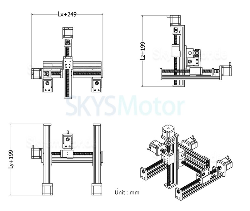 Mehrachs-Portalsysteme, Linearführung XYZ-Schiebetisch, Hub X=100 mm, Y=100 mm, Z=50 mm