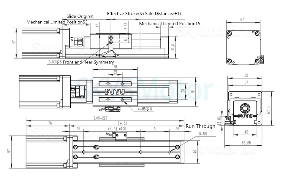 Linearführungsschiene, Kugelumlaufspindel Aktuator für CNC-Linearstufe FSK40J 50–1000 mm mit Nema 23-Schrittmotor