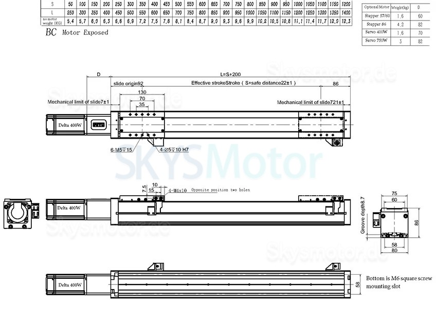 Schwerlast Linearführung, Kugelumlaufspindel Linearantribe FSL80 100–1200 mm mit Nema24 Schrittmotor