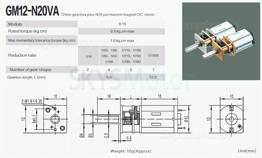 2 Stück 2,4V/5V Mini PM DC Bürsten Stirnradgetriebemotor GM12-N20VA mit Verhältnis 10~1000 Stirnradgetriebe