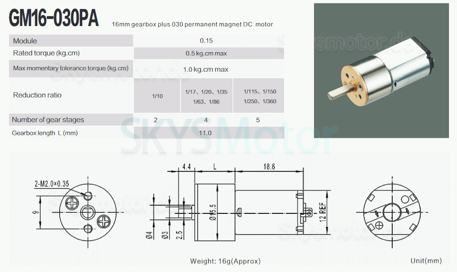 2 Stück Φ15,5mm 6V/12V Bürsten PMDC Getriebemotor GM16-030PA mit Verhältnis 18~336 Stirnradgetriebe