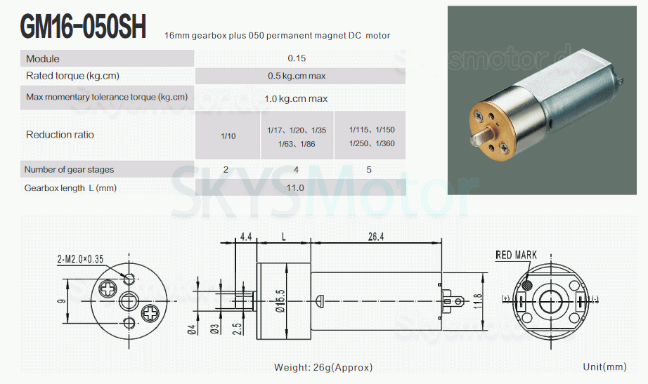 2 Stück Φ15,5mm 6V/12V Bürsten PMDC Getriebemotor GM16-050SH mit Verhältnis 18~336 Stirnradgetriebe