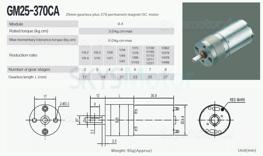 2 Stück Φ24,4mm 6V/12V Bürsten PMDC Getriebemotor PMDC Motor GM25-370CA mit Stirnradgetriebe