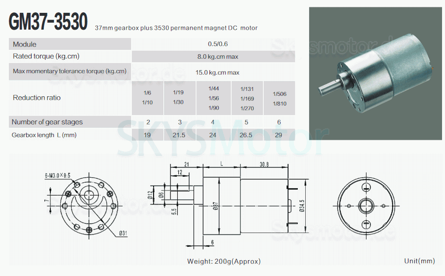 2 Stück 12V/24V Bürsten Stirnradgetriebemotor PMDC Motor GM37-3530 mit Verhältnis 6~810 Stirnradgetriebe