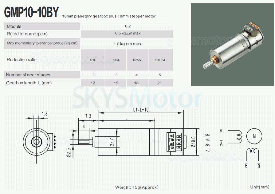 2 Stück Φ10 12V Mini Permanentmagnet Schrittmotor mit Planetengetriebe GMP10-10BY 18grad 0,5kg.cm Wellendurchmesser 2mm