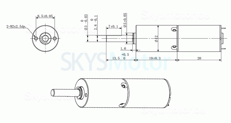 2 Stück Φ36mm 3,7V Bürstenloser Kernloser Motor GMP12-TDC1220 0,25A 1,5W 12mm mit Planetengetriebe